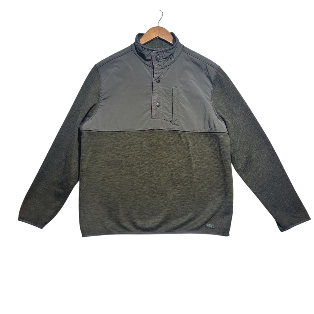 GH Bass Co Explorer Green‎ Fleece 1/4 Snap Nylon Pocket Pullover Men's Large